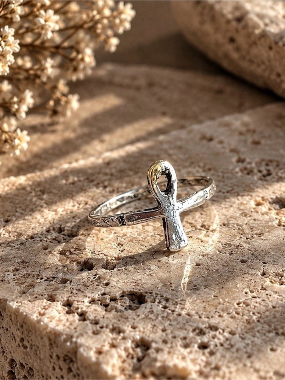 Key of life Ring Silver tone